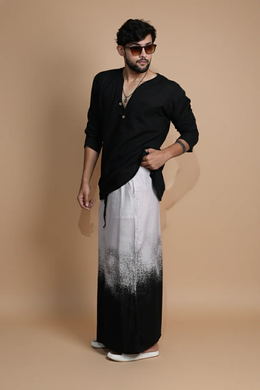 Beige & Black Digital Print Pajamalungi - Image 2