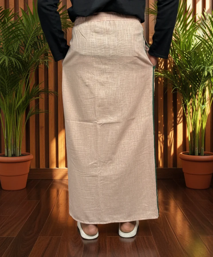 Men's Dusty Peach Color with Green stripe Pajamalungi - Image 3