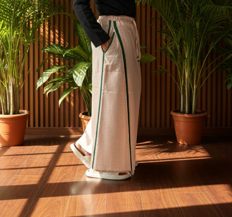 Men's Dusty Peach Color with Green stripe Pajamalungi - Image 4