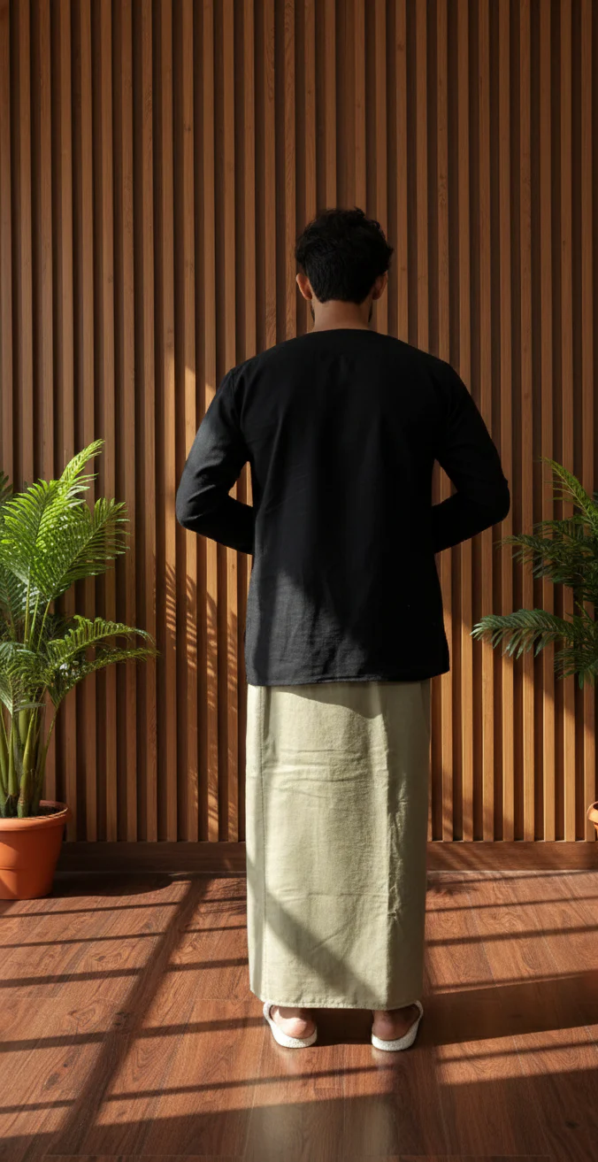 Men's Classic Sage Green Color With Black Stripe Pajamalungi - Image 2