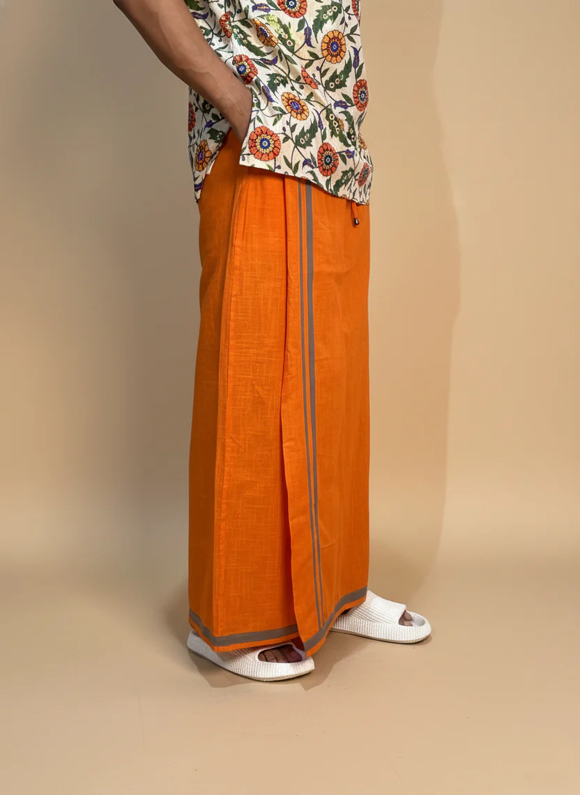 Orange pajamalungi with light green stripes for men - Image 3