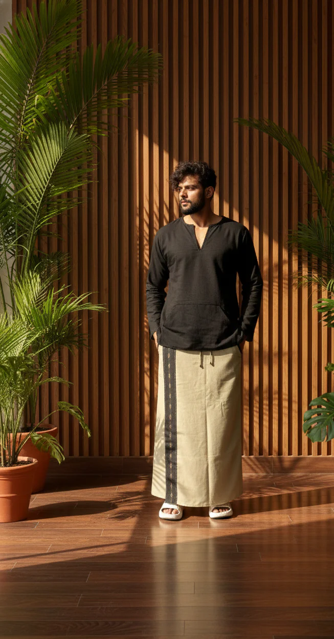 Men's Classic Sage Green Color With Black Stripe Pajamalungi - Image 3