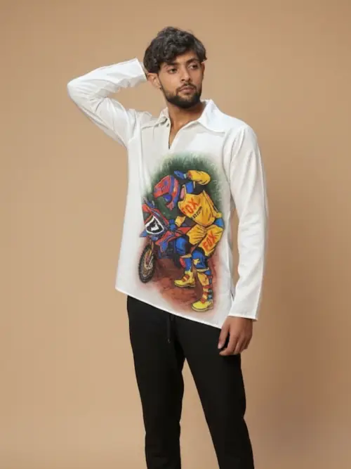 Men moto-stlyle graphic Painted Kurta