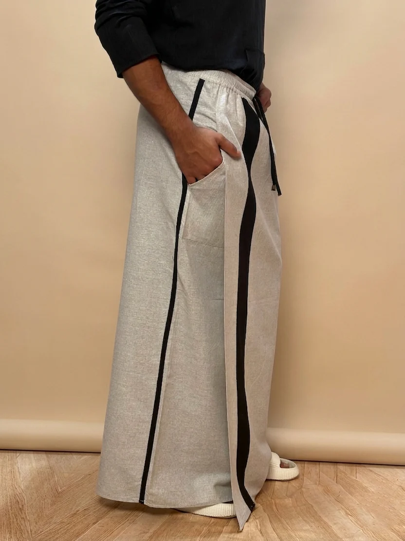 Men Smoke Grey Color With Black Contrast Stripe Pajamalungi - Image 5