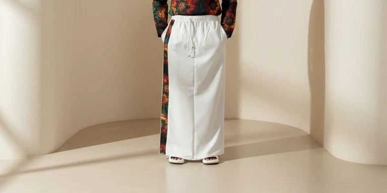 Men’s White Cotton Contrast Stripe Pajamalungi - Image 3