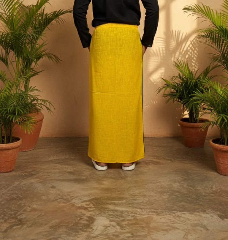 Men's Yellow With Green Stripe Pajamalungi - Image 4
