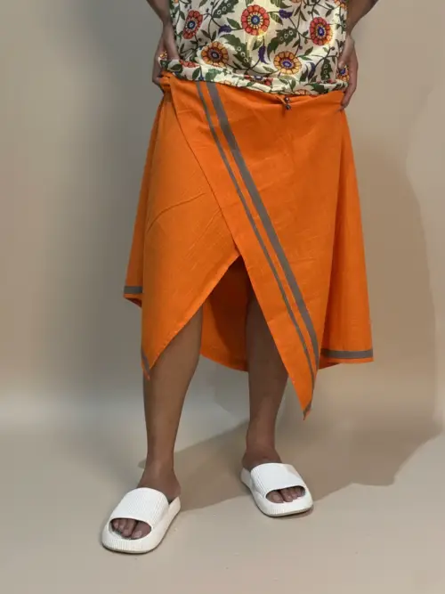 Orange pajamalungi with light green stripes for men