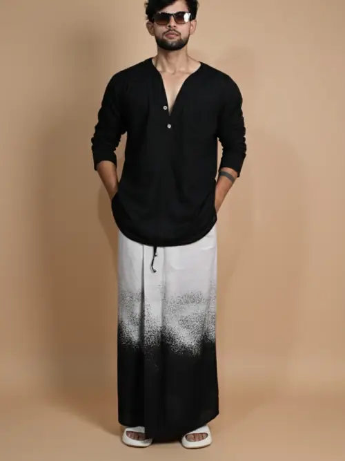 Beige & Black Digital Print Pajamalungi