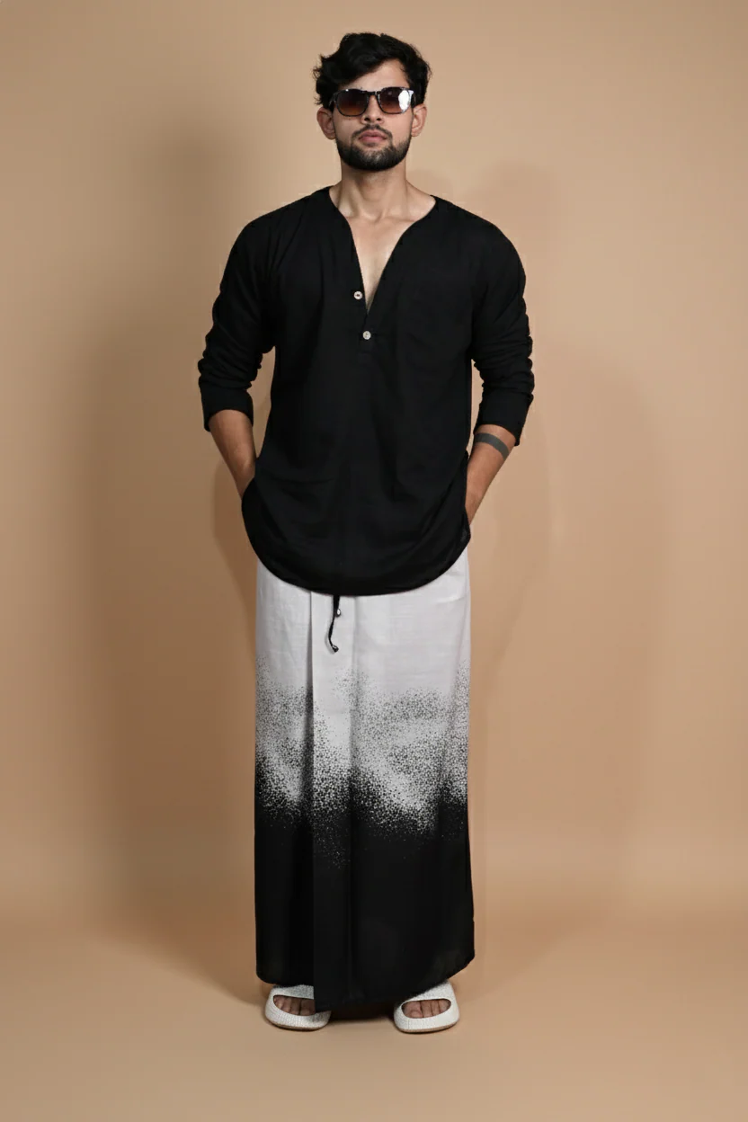 Beige & Black Digital Print Pajamalungi