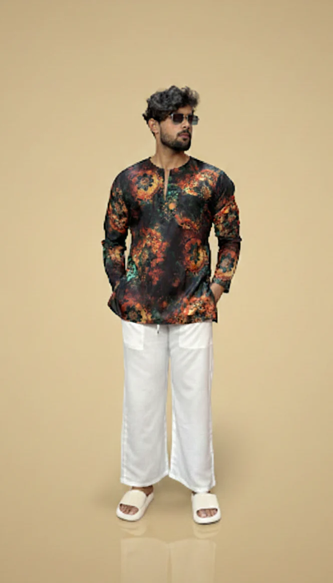 Men’s Multicolor Abstract Print Kurta - Image 3
