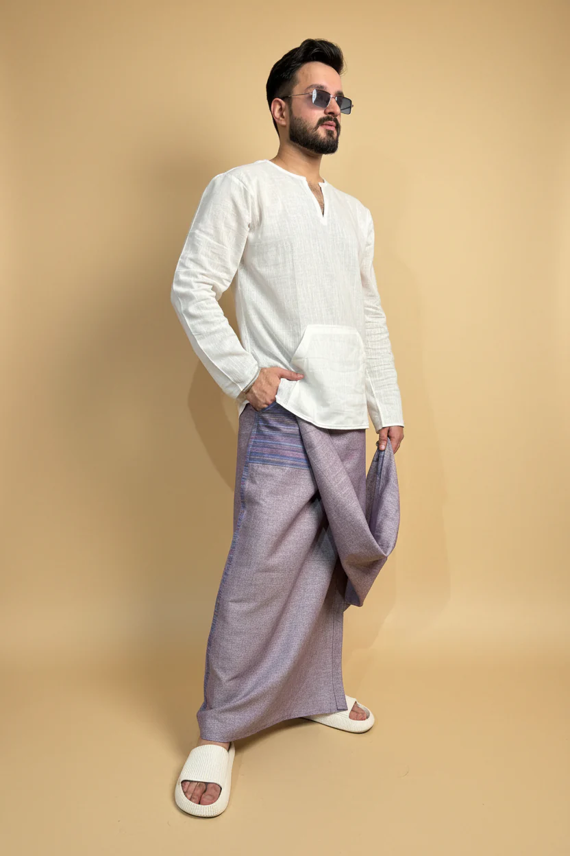 Men Voilet Color Pajamalungi With PinStripe Panel - Image 4
