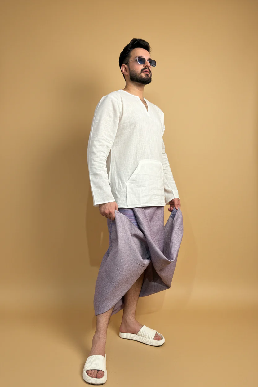 Men Voilet Color Pajamalungi With PinStripe Panel - Image 5