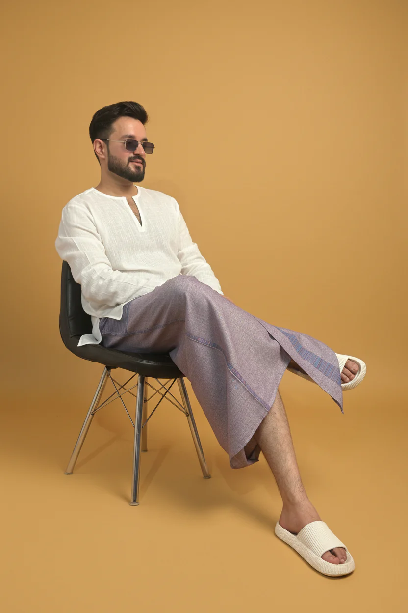 Men Voilet Color Pajamalungi With PinStripe Panel - Image 6