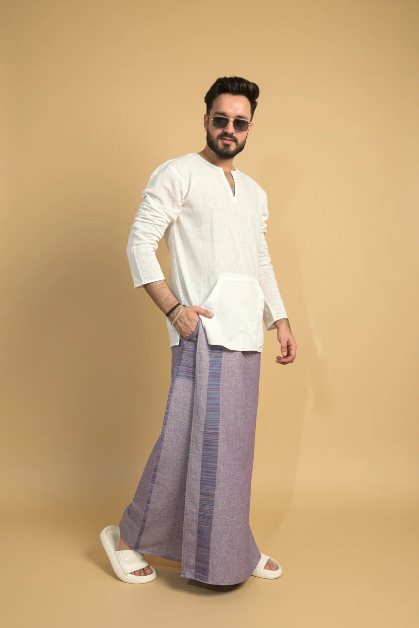 Men Voilet Color Pajamalungi With PinStripe Panel - Image 7