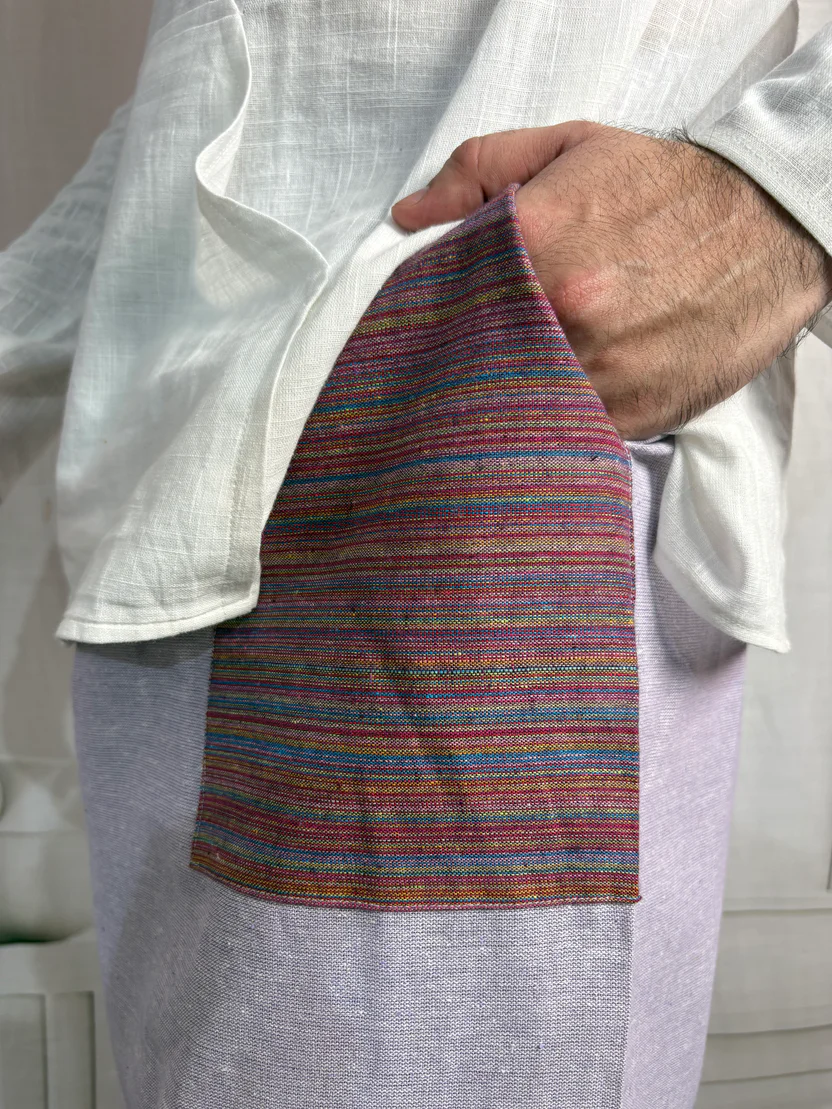 Men Mauve Color Pajamalungi With PinStripe Panel - Image 8