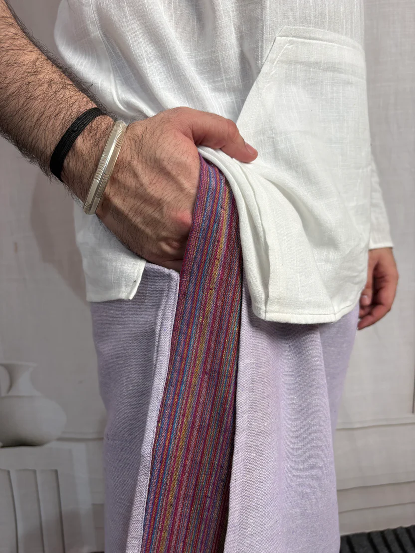 Men Mauve Color Pajamalungi With PinStripe Panel - Image 2