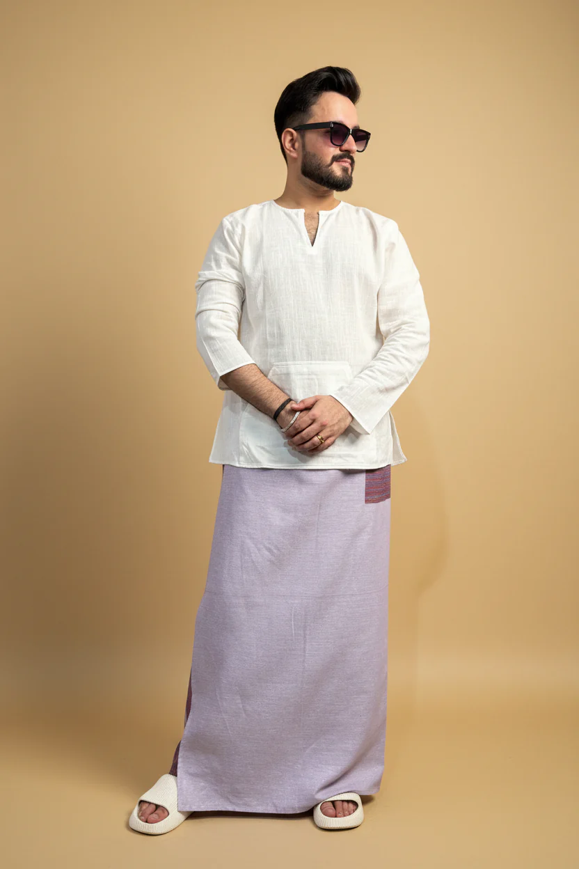 Men Mauve Color Pajamalungi With PinStripe Panel - Image 7