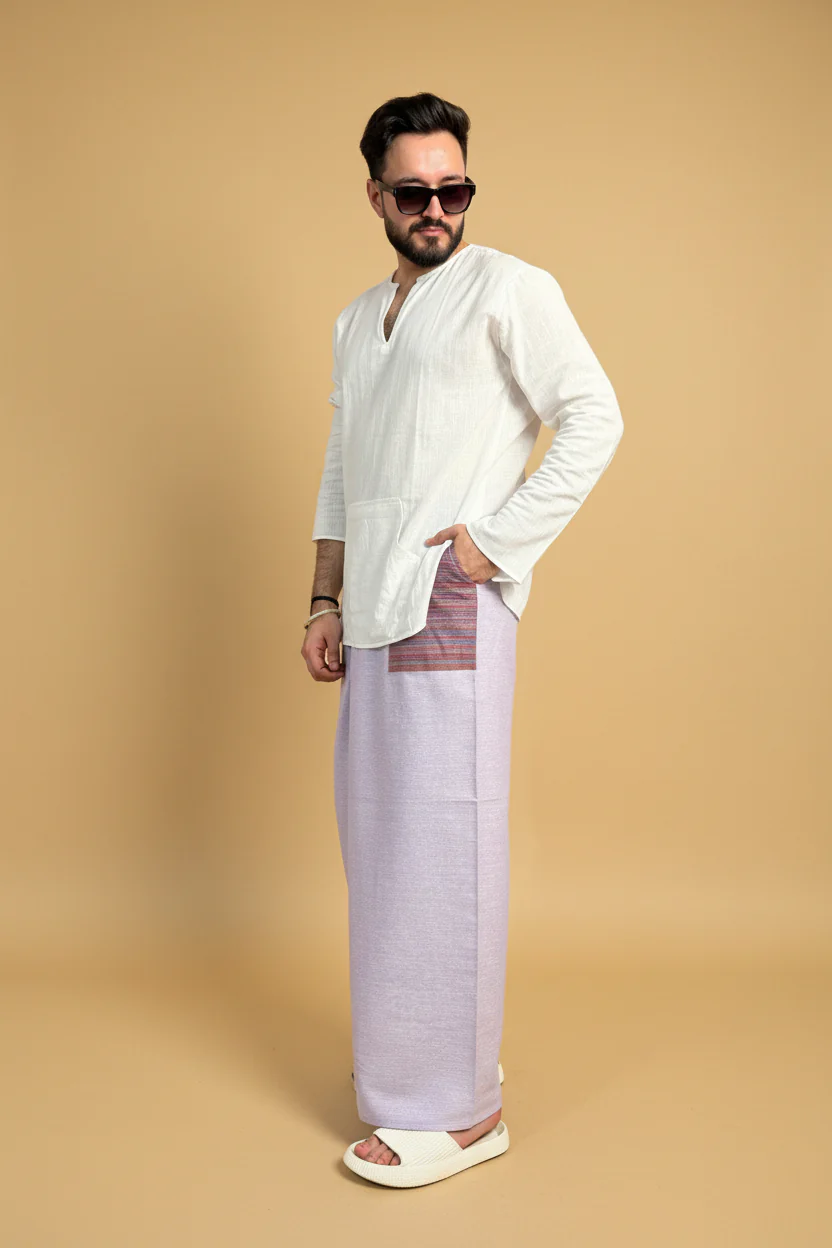 Men Mauve Color Pajamalungi With PinStripe Panel - Image 3