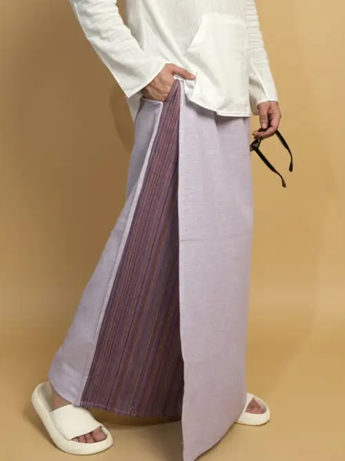 Men Mauve Color Pajamalungi With PinStripe Panel