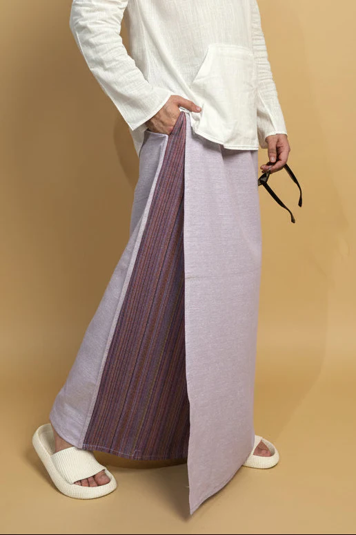 Men Mauve Color Pajamalungi With PinStripe Panel