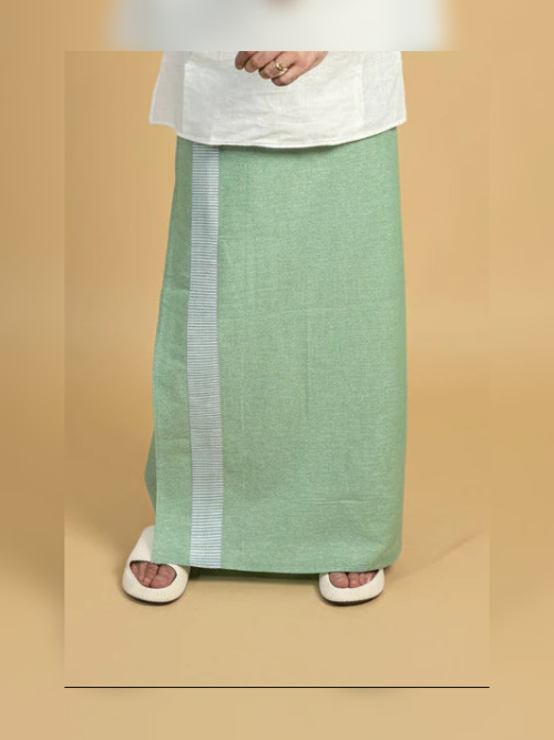 Men Green Color Pajamalungi With Green Stripe Panel