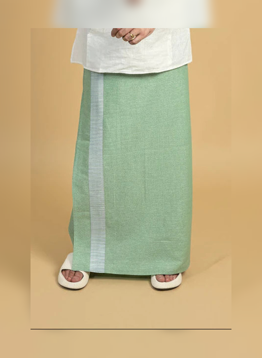 Men Green Color Pajamalungi With Green Stripe Panel