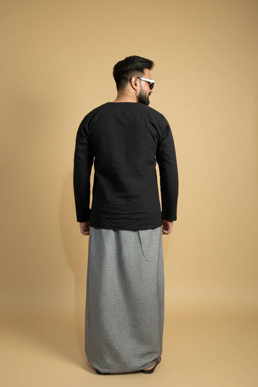 Men Blue Color Pajamalungi With Blue Stripe Panel - Image 3