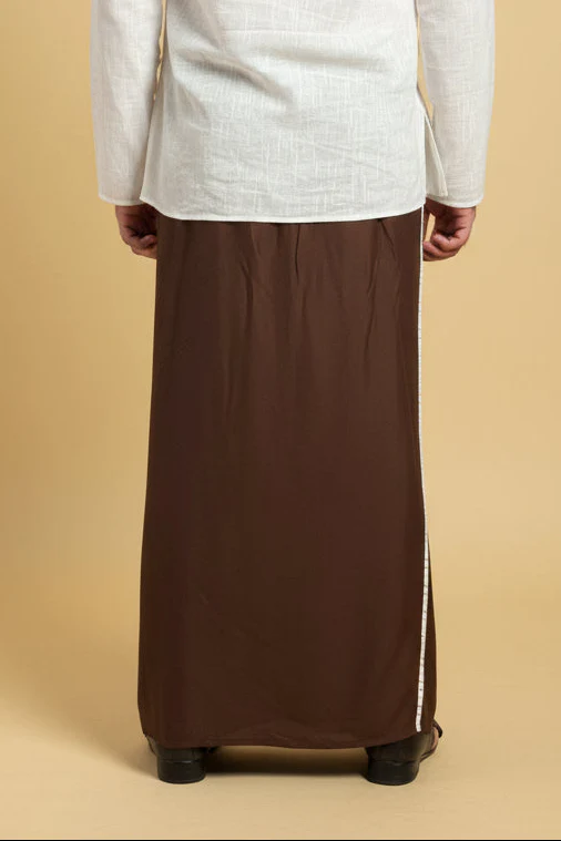 Men Dark brown Colour Pajamalungi With White Stripe Panel - Image 2