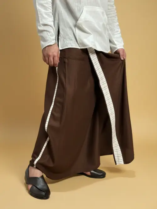 Men Dark brown Colour Pajamalungi With White Stripe Panel