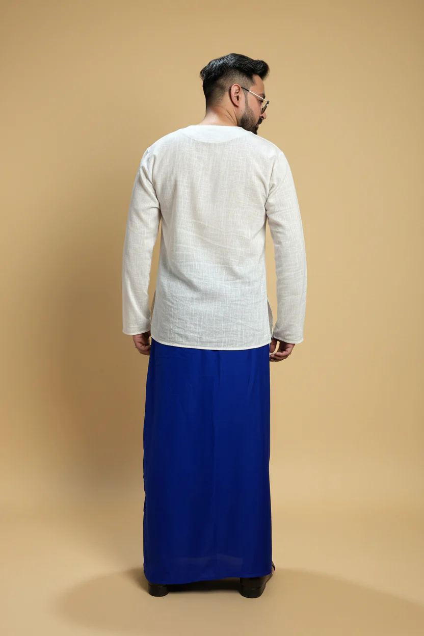 Men Royal blue Colour Pajamalungi With White Stripe Panel - Image 6