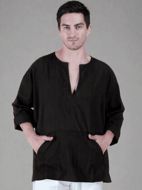 Black Off Shoulder Loose Cotton Kurta