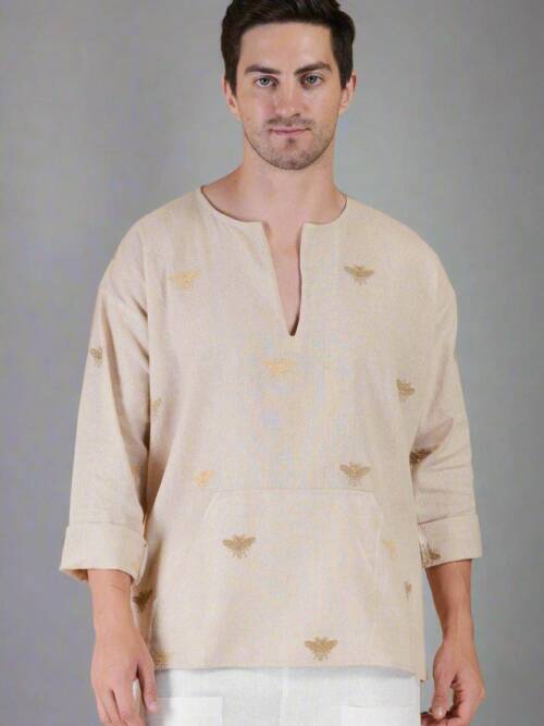 Honey Bee Embroidered Cotton Kurta