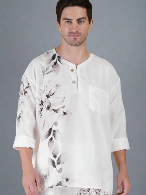Flower Printed White Kurta