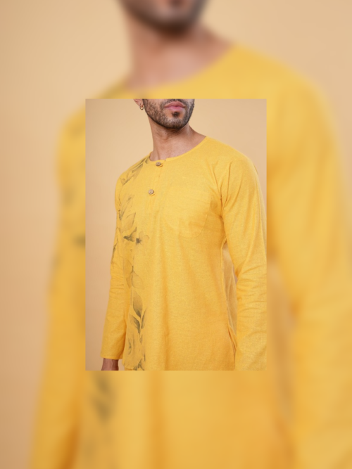 Mustard Floral Printed Kurta