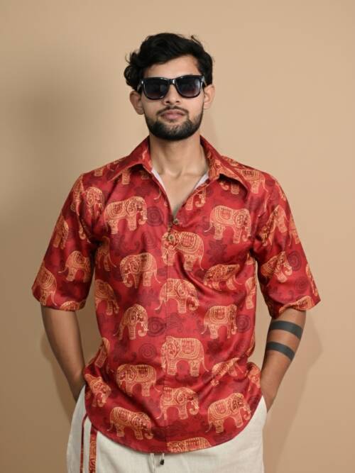 Elephant Digital Print Kurta Shirt For-Men