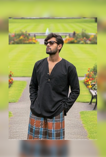 Full sleeves black kurta for men