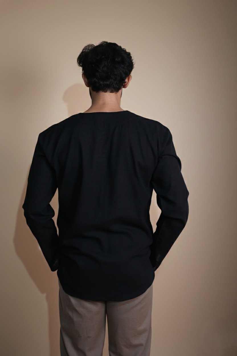 Cotton Black Color Full Sleeve Kurta For Men - Image 8