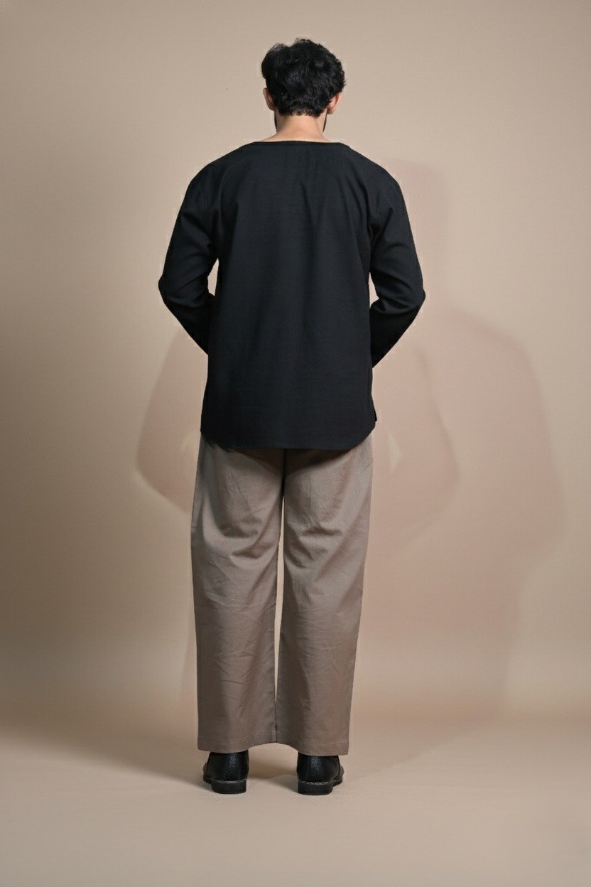 Cotton Black Color Full Sleeve Kurta For Men - Image 7
