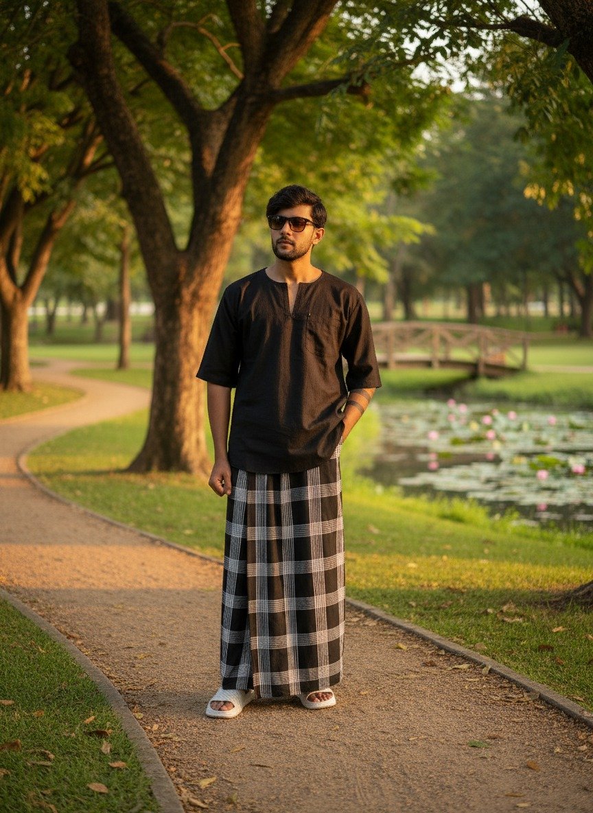 Black halfsleeve kurta for men - Image 2