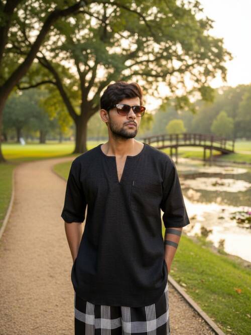Black halfsleeve kurta for men