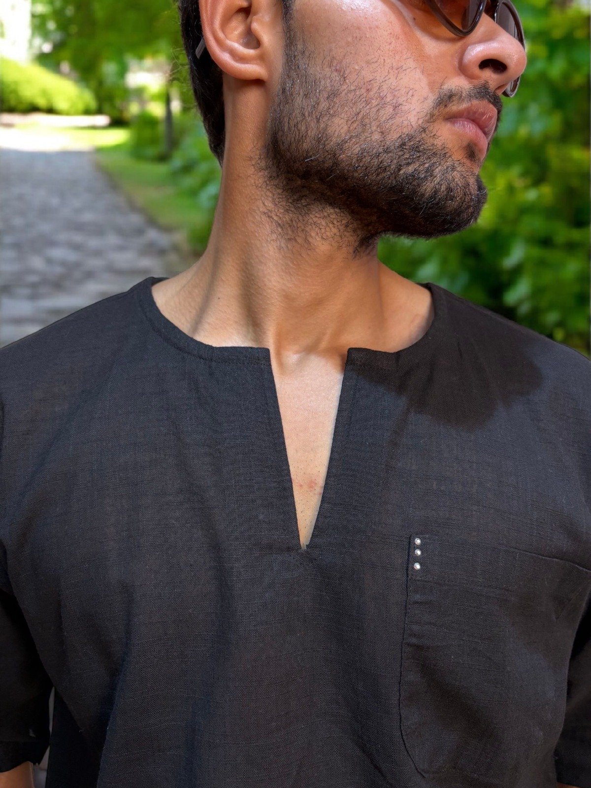 Black halfsleeve kurta for men - Image 4