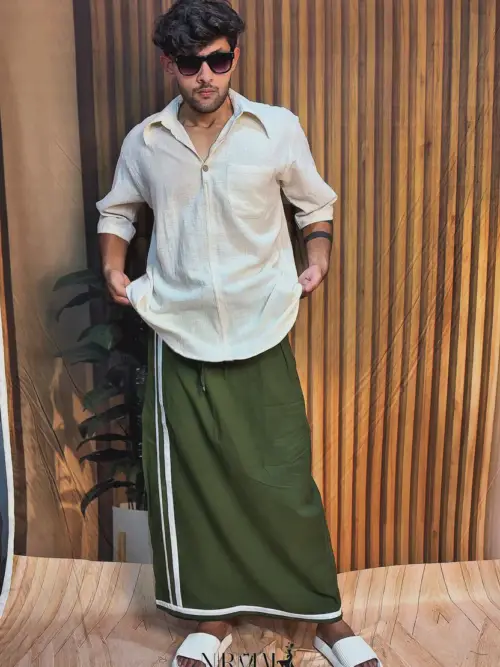 Men Traditional White stipes Green Pajamalungi - Limited Edition