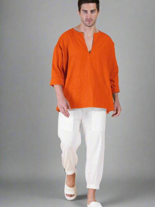Orange Off Shoulder Loose Cotton Kurta