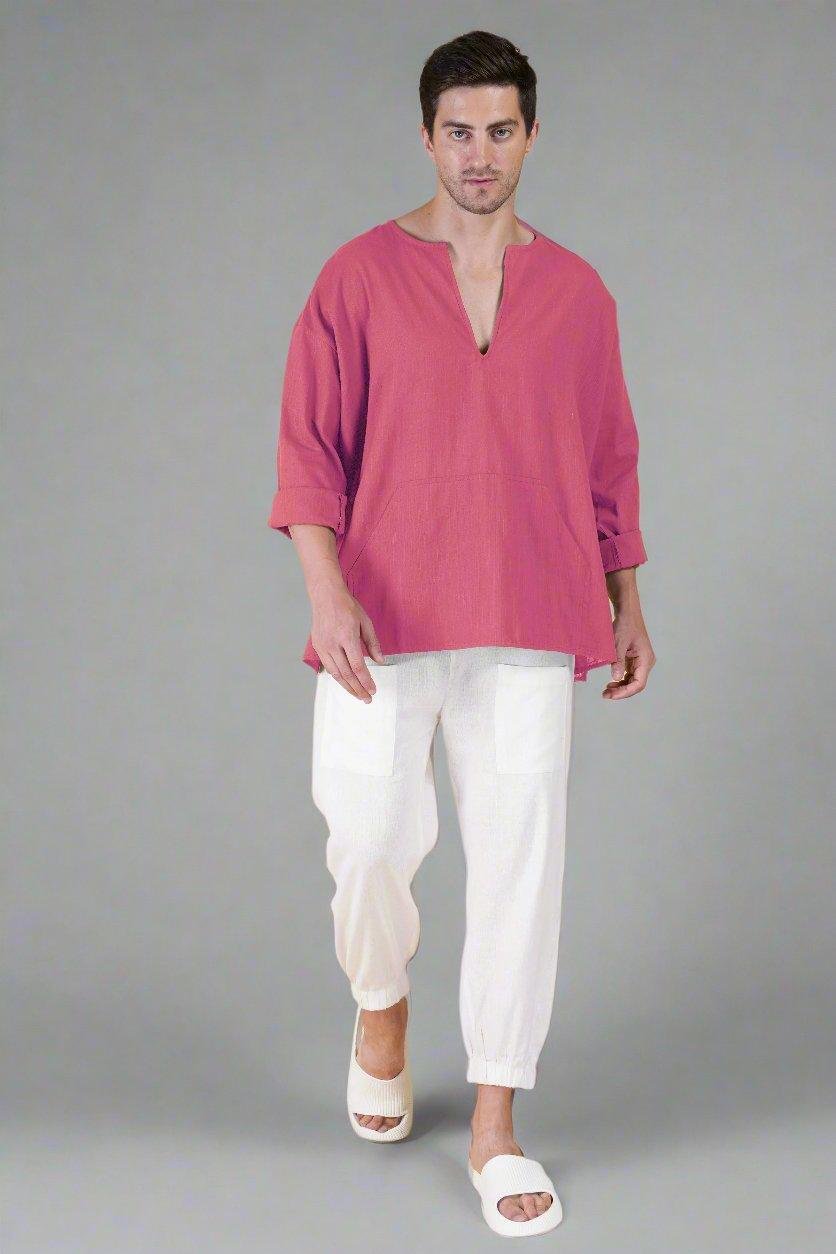 Tulip pink Off Shoulder Loose Cotton Kurta - Image 3