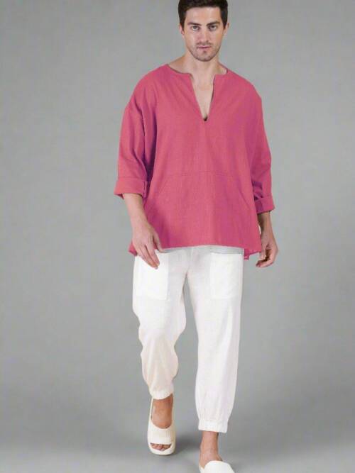 Tulip pink Off Shoulder Loose Cotton Kurta