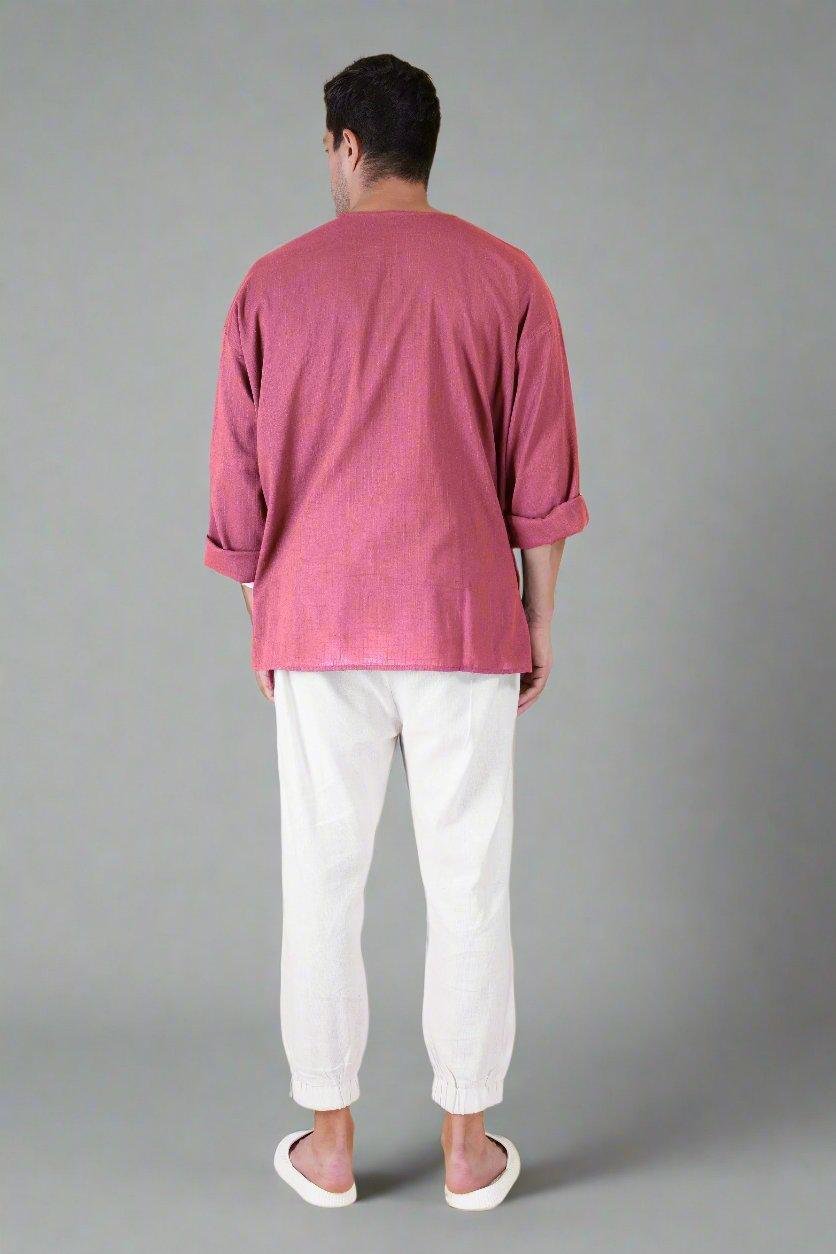 Tulip pink Off Shoulder Loose Cotton Kurta - Image 2