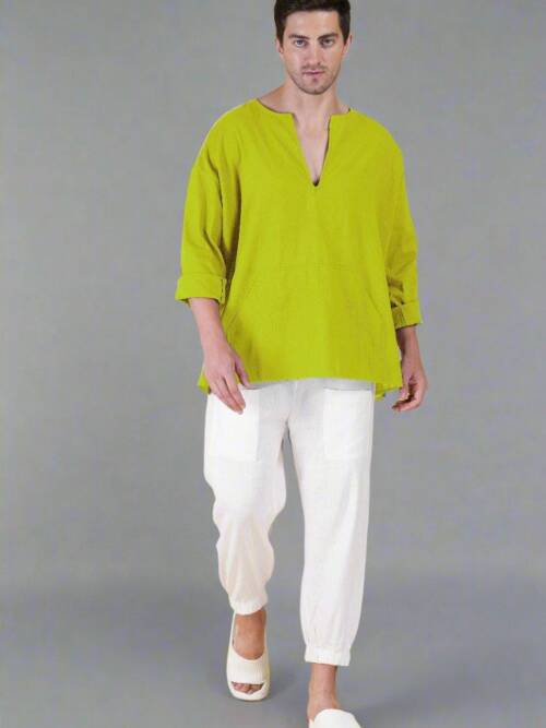 Lemon Green Off Shoulder Loose Cotton Kurta