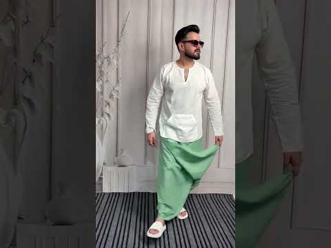 Men Green Color Pajamalungi With Green Stripe Panel - Image 2