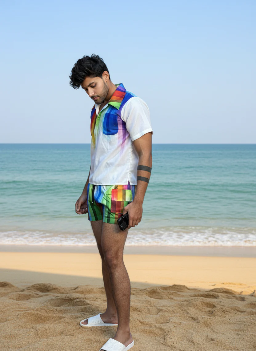 Rainbow Striped Hoodie Beach for Men - Image 5