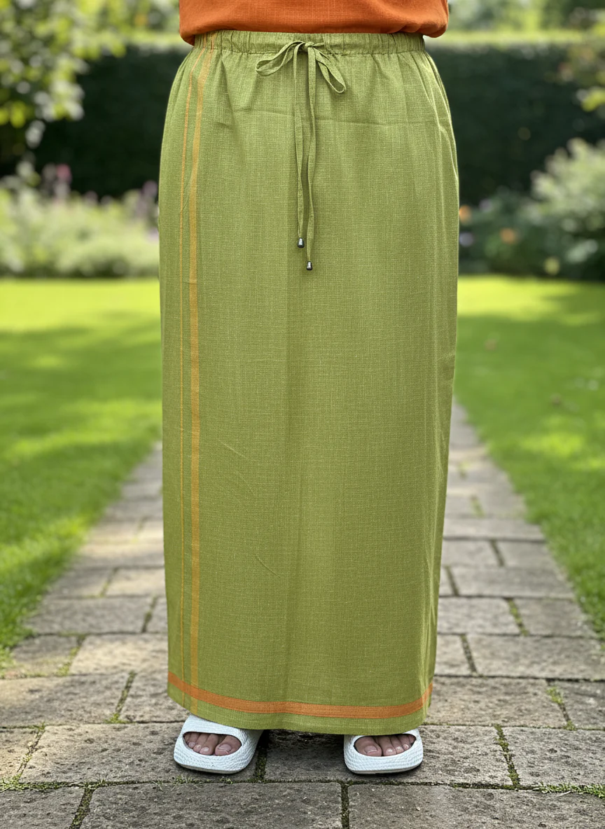 Light green pajamalungi with orange and yellow stripes for men - Image 2